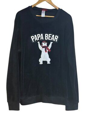 Y#FAM Men’s Black Velvet Sweatshirt Sz L Fuzzy Polar Bear “Papa Bear” Graphic